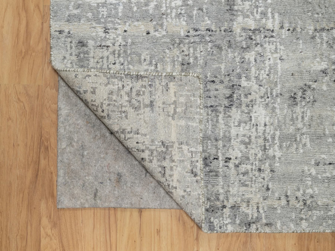 2'6" x 26'0" New Hand Knotted Grey Wool Runner Oriental Rug - MOA10290847