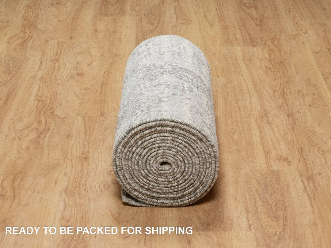 2'6" x 26'0" New Hand Knotted Grey Wool Runner Oriental Rug - MOA10290847