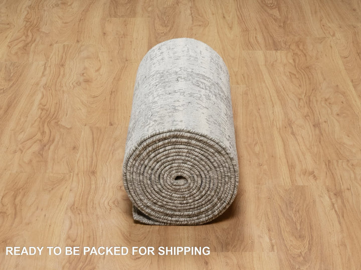 2'6" x 26'0" New Hand Knotted Grey Wool Runner Oriental Rug - MOA10290847