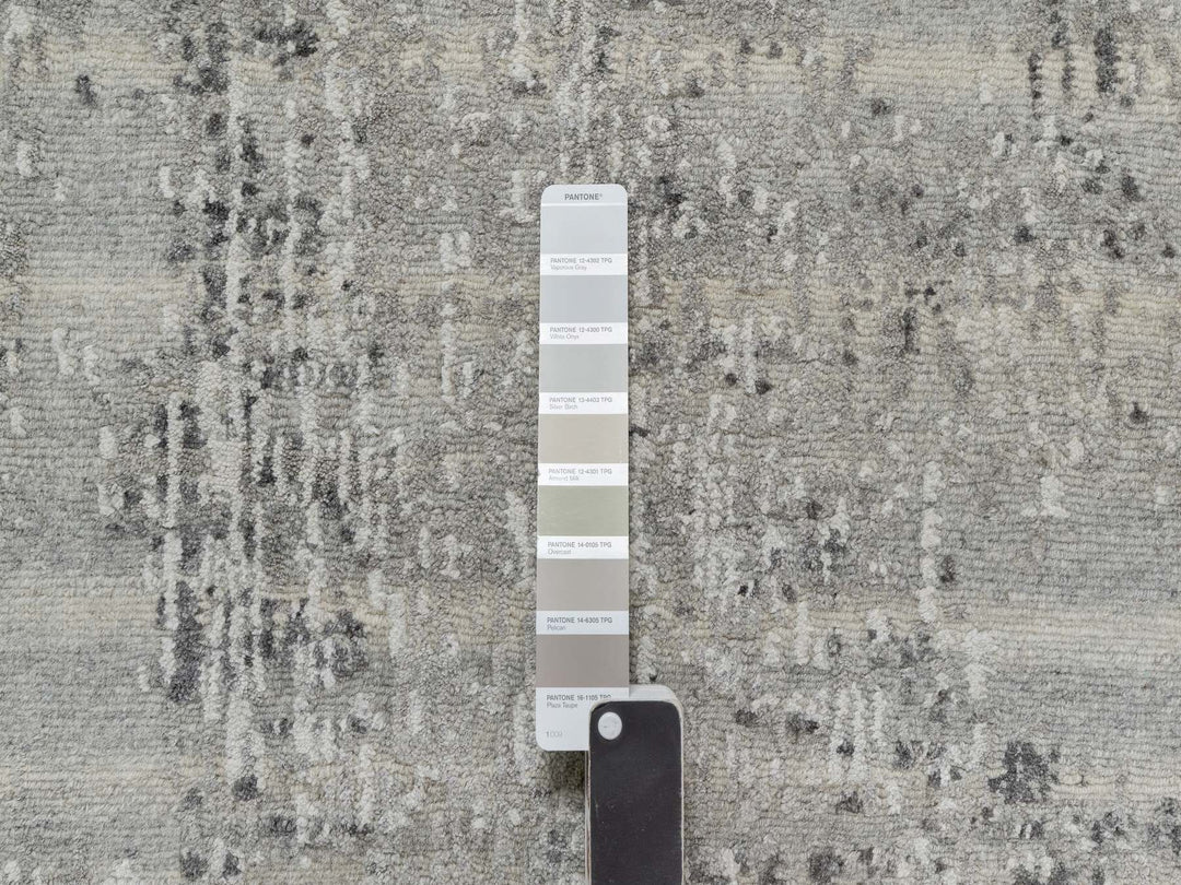 2'6" x 29'9" New Hand Knotted Grey Wool Runner Oriental Rug - MOA10290848