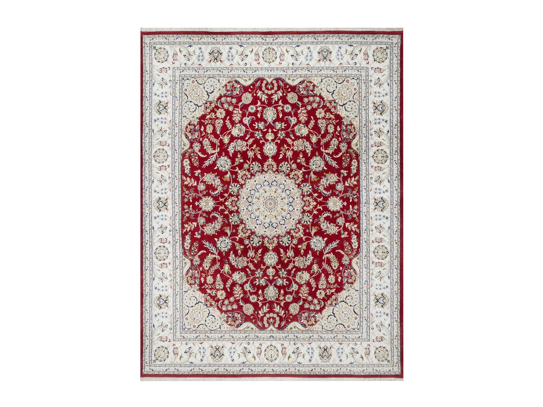 7'10" x 10'3" New Hand Knotted Red Wool & Silk Rectangle Oriental Rug - MOA10290854