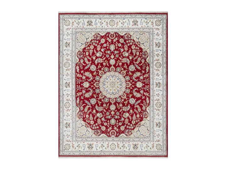 7'10" x 10'3" New Hand Knotted Red Wool & Silk Rectangle Oriental Rug - MOA10290854