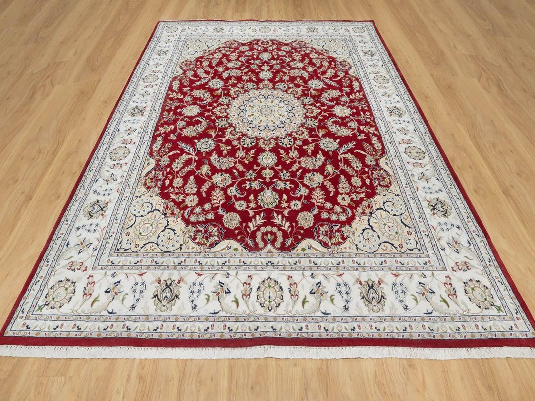 7'10" x 10'3" New Hand Knotted Red Wool & Silk Rectangle Oriental Rug - MOA10290854
