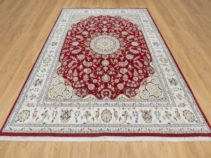 7'10" x 10'3" New Hand Knotted Red Wool & Silk Rectangle Oriental Rug - MOA10290854