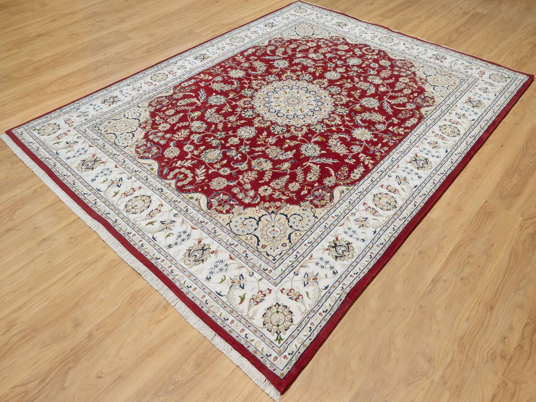 7'10" x 10'3" New Hand Knotted Red Wool & Silk Rectangle Oriental Rug - MOA10290854