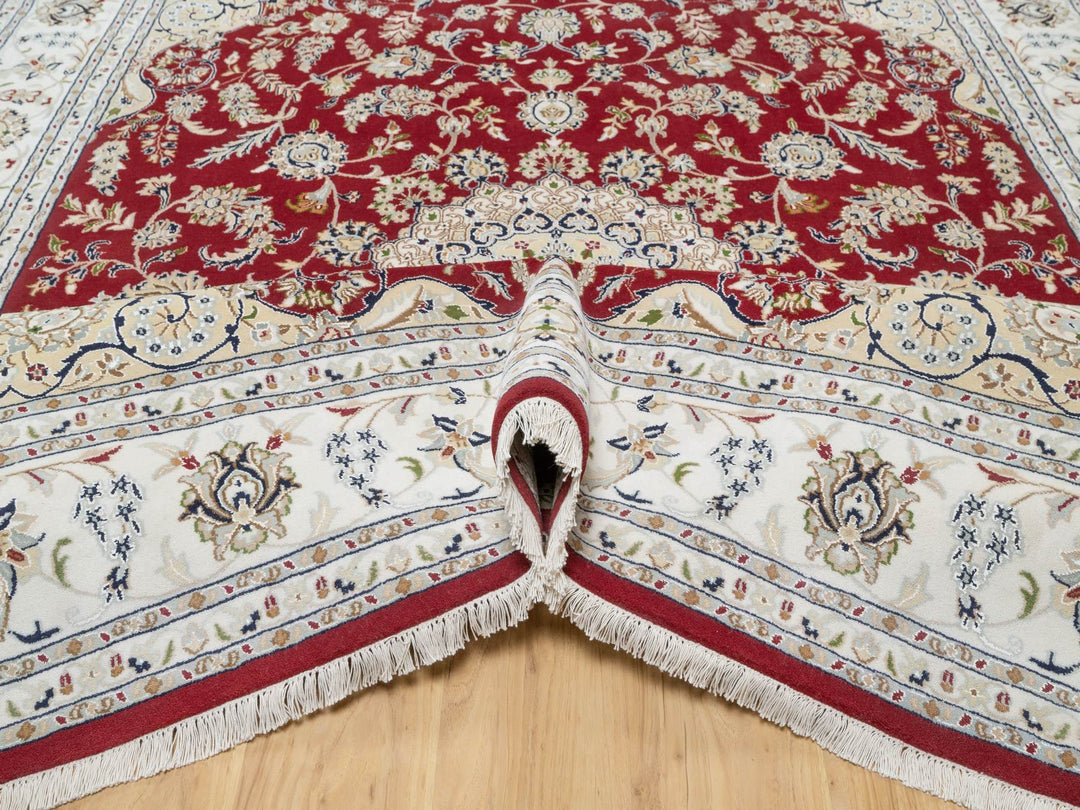 7'10" x 10'3" New Hand Knotted Red Wool & Silk Rectangle Oriental Rug - MOA10290854