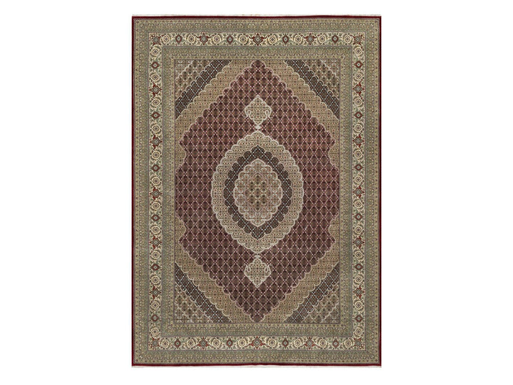 8'10" x 12'4" New Hand Knotted Red Wool & Silk Rectangle Oriental Rug - MOA10290856