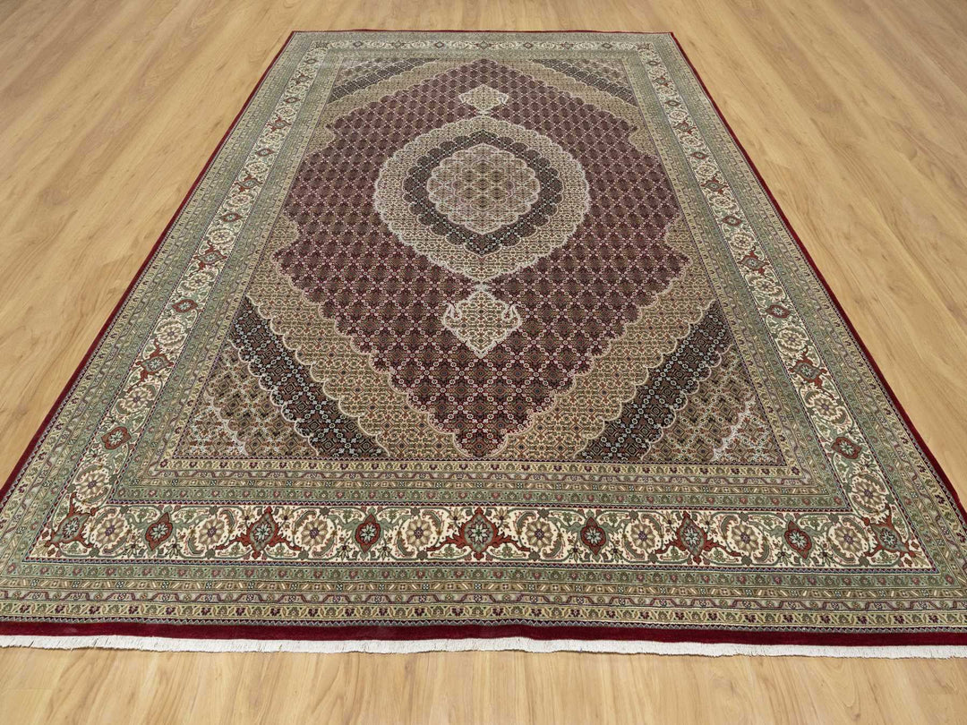 8'10" x 12'4" New Hand Knotted Red Wool & Silk Rectangle Oriental Rug - MOA10290856
