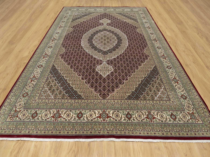 8'10" x 12'4" New Hand Knotted Red Wool & Silk Rectangle Oriental Rug - MOA10290856