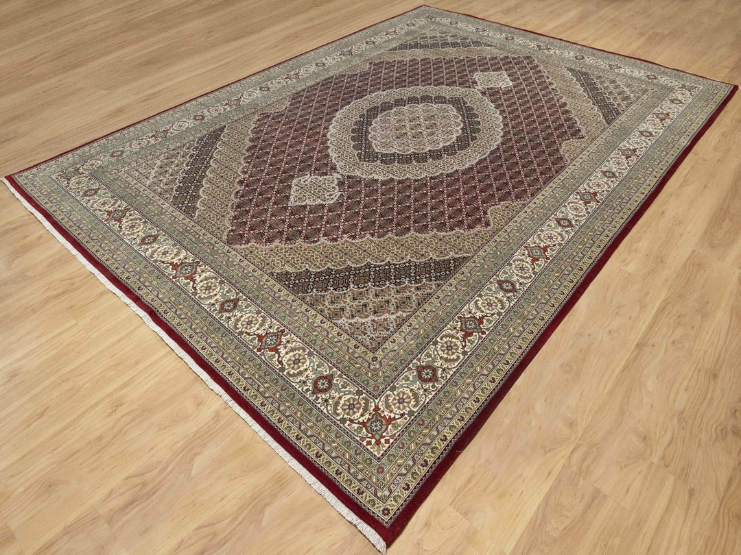 8'10" x 12'4" New Hand Knotted Red Wool & Silk Rectangle Oriental Rug - MOA10290856