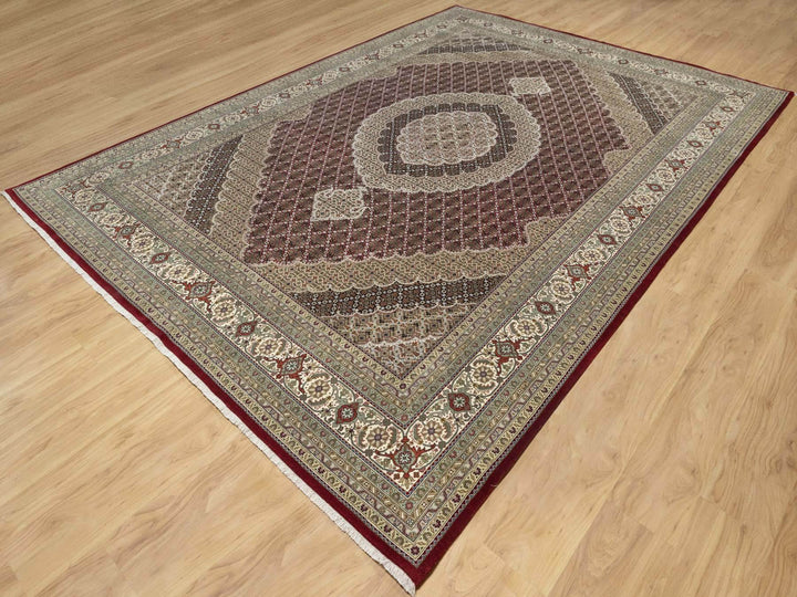 8'10" x 12'4" New Hand Knotted Red Wool & Silk Rectangle Oriental Rug - MOA10290856