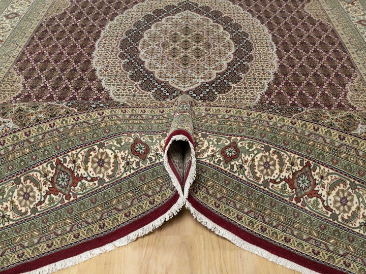 8'10" x 12'4" New Hand Knotted Red Wool & Silk Rectangle Oriental Rug - MOA10290856
