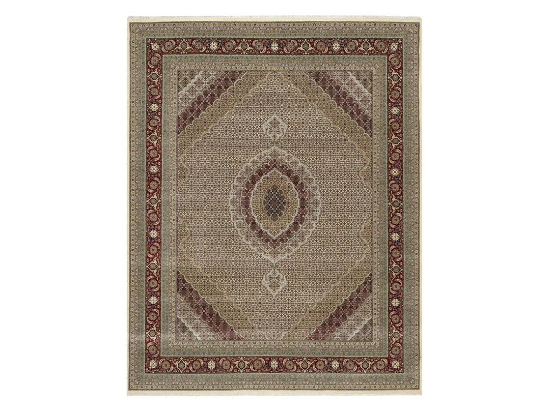 8'0" x 10'0" New Hand Knotted Ivory Wool & Silk Rectangle Oriental Rug - MOA10290862