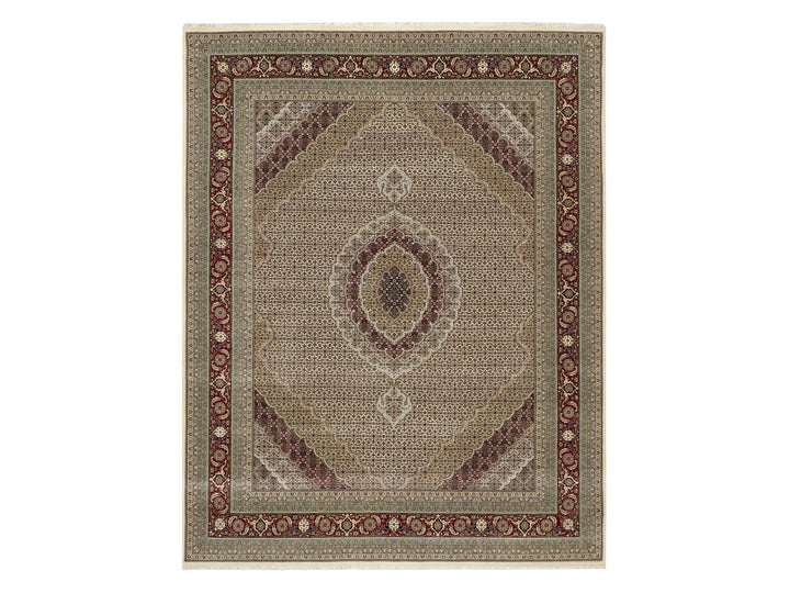 8'0" x 10'0" New Hand Knotted Ivory Wool & Silk Rectangle Oriental Rug - MOA10290862
