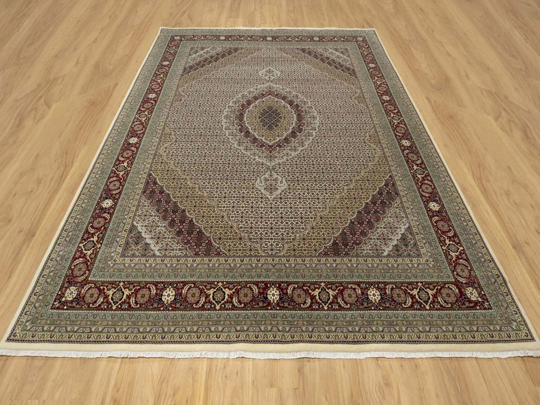 8'0" x 10'0" New Hand Knotted Ivory Wool & Silk Rectangle Oriental Rug - MOA10290862