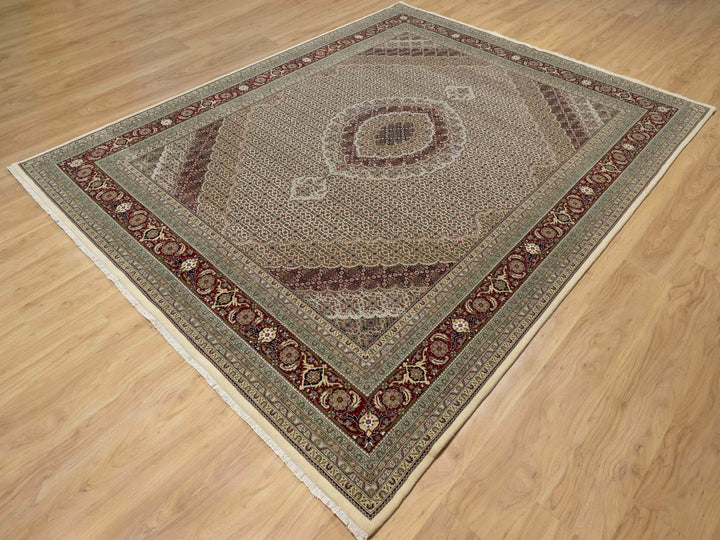 8'0" x 10'0" New Hand Knotted Ivory Wool & Silk Rectangle Oriental Rug - MOA10290862
