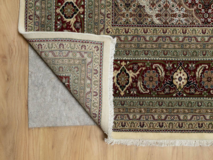 8'0" x 10'0" New Hand Knotted Ivory Wool & Silk Rectangle Oriental Rug - MOA10290862