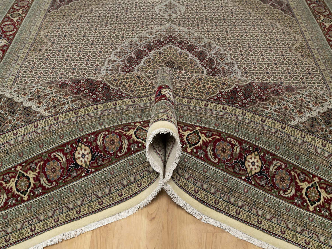 8'0" x 10'0" New Hand Knotted Ivory Wool & Silk Rectangle Oriental Rug - MOA10290862