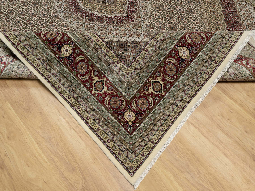8'0" x 10'0" New Hand Knotted Ivory Wool & Silk Rectangle Oriental Rug - MOA10290862