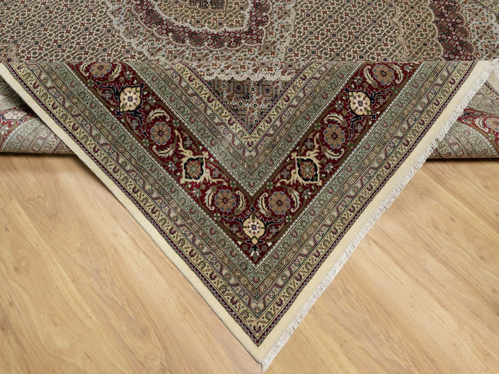 8'0" x 10'0" New Hand Knotted Ivory Wool & Silk Rectangle Oriental Rug - MOA10290862