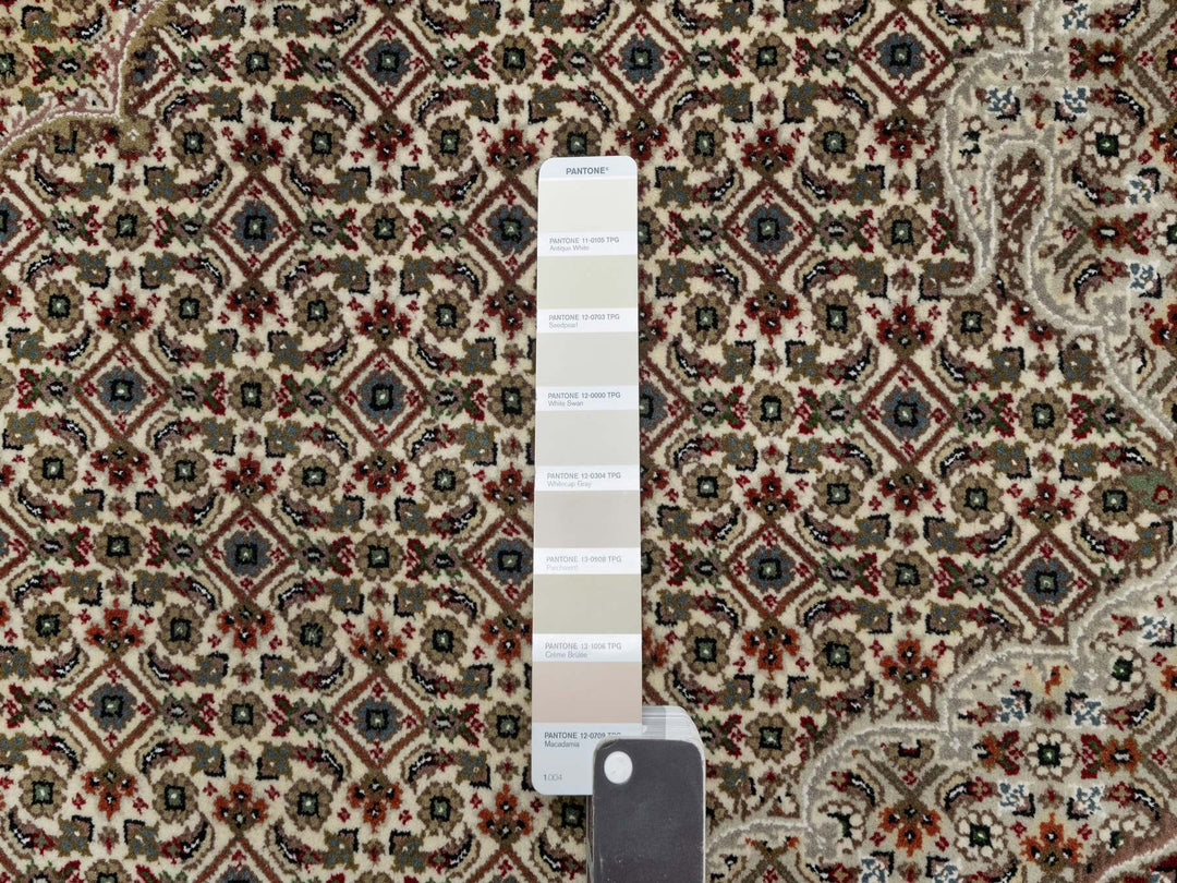 8'0" x 10'0" New Hand Knotted Ivory Wool & Silk Rectangle Oriental Rug - MOA10290862