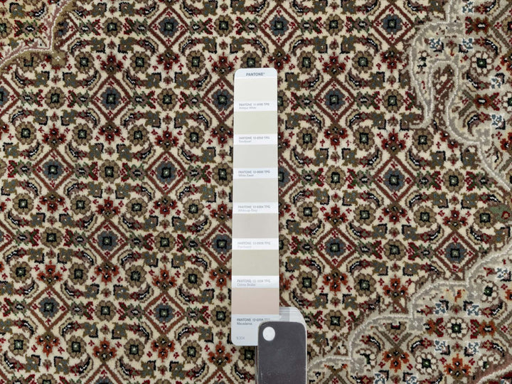 8'0" x 10'0" New Hand Knotted Ivory Wool & Silk Rectangle Oriental Rug - MOA10290862