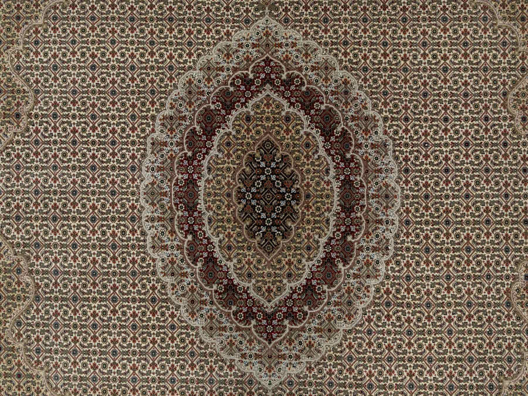 8'0" x 10'0" New Hand Knotted Ivory Wool & Silk Rectangle Oriental Rug - MOA10290862