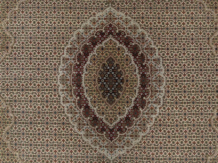8'0" x 10'0" New Hand Knotted Ivory Wool & Silk Rectangle Oriental Rug - MOA10290862