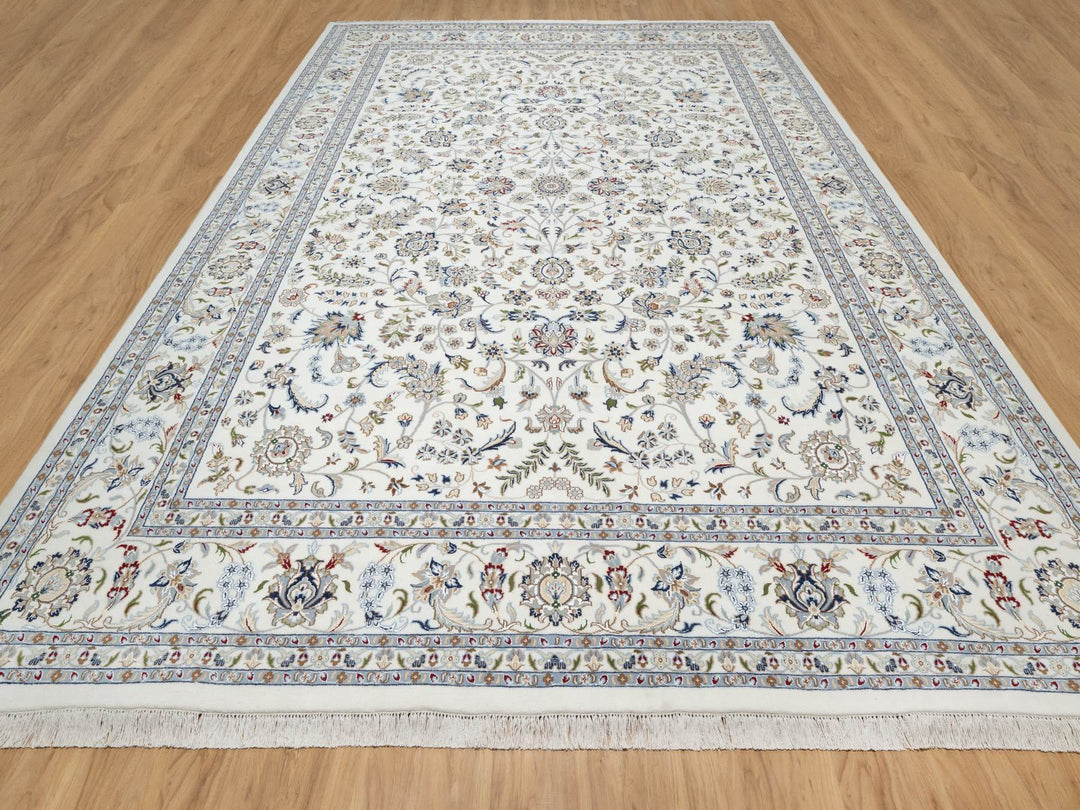 10'0" x 14'2" New Hand Knotted Ivory Wool & Silk Rectangle Oriental Rug - MOA10290866