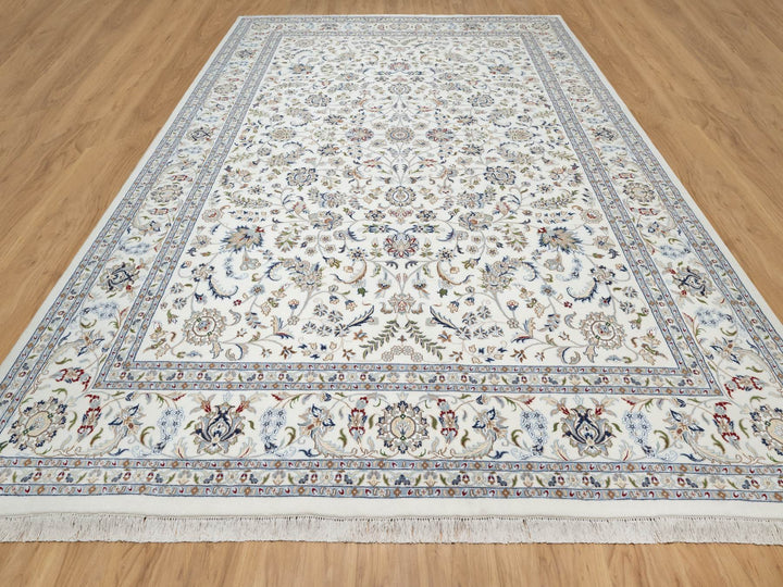 10'0" x 14'2" New Hand Knotted Ivory Wool & Silk Rectangle Oriental Rug - MOA10290866