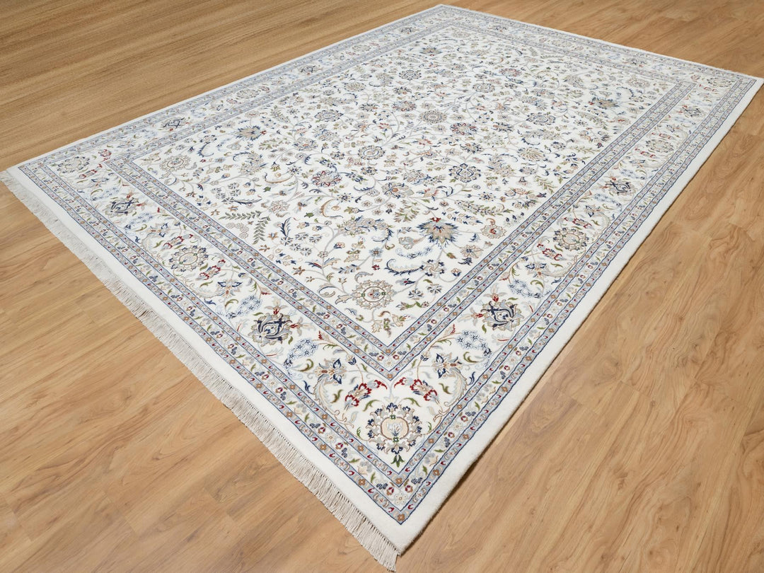 10'0" x 14'2" New Hand Knotted Ivory Wool & Silk Rectangle Oriental Rug - MOA10290866