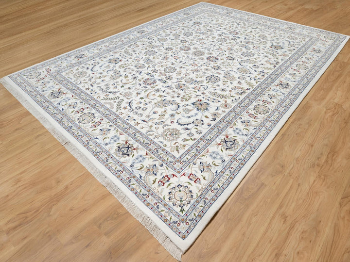 10'0" x 14'2" New Hand Knotted Ivory Wool & Silk Rectangle Oriental Rug - MOA10290866