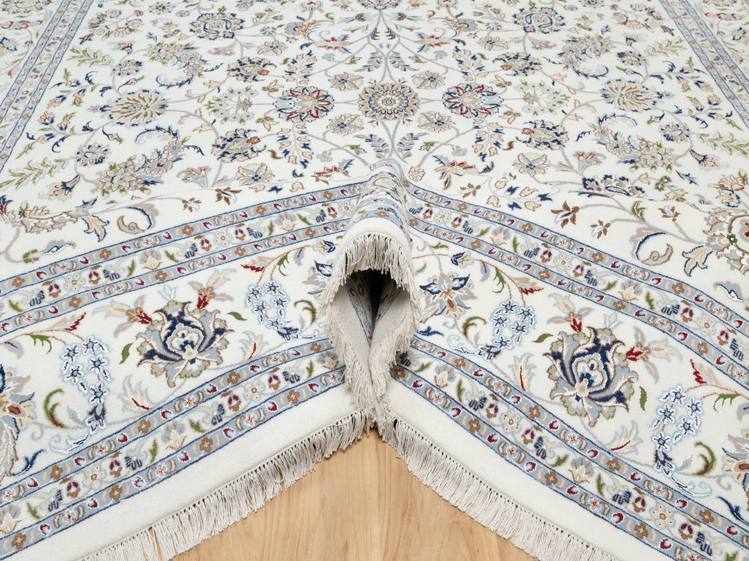 10'0" x 14'2" New Hand Knotted Ivory Wool & Silk Rectangle Oriental Rug - MOA10290866