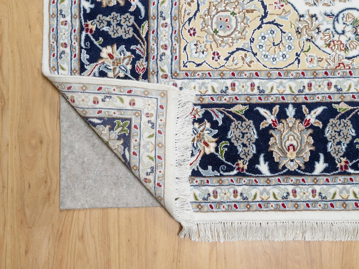 7'10" x 10'1" New Hand Knotted Ivory Wool & Silk Rectangle Oriental Rug - MOA10290868