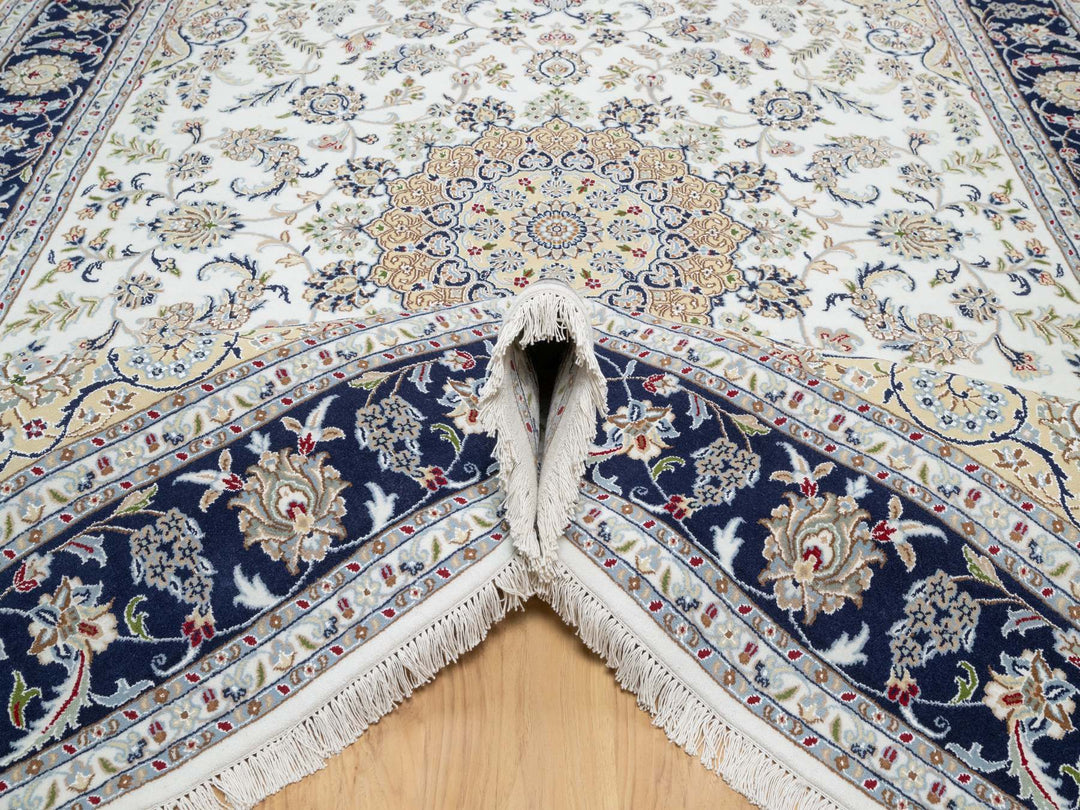 7'10" x 10'1" New Hand Knotted Ivory Wool & Silk Rectangle Oriental Rug - MOA10290868