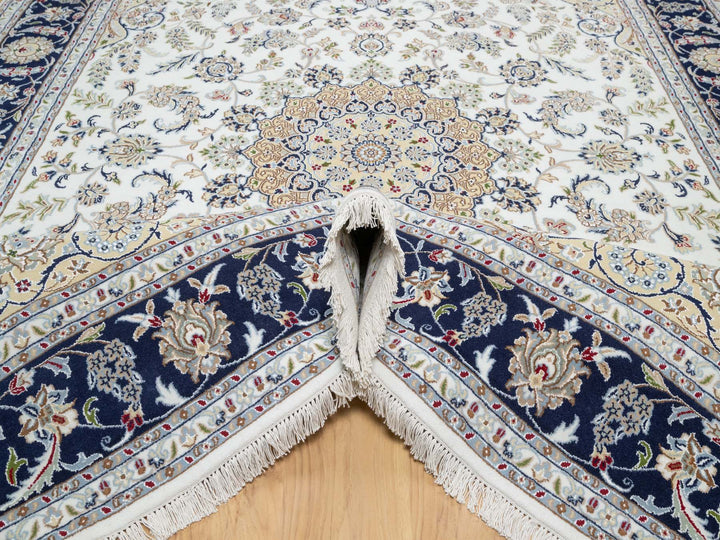 7'10" x 10'1" New Hand Knotted Ivory Wool & Silk Rectangle Oriental Rug - MOA10290868