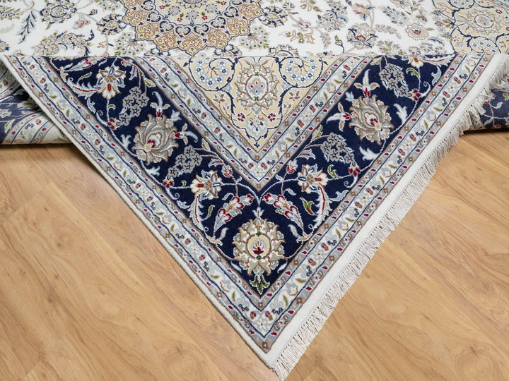 7'10" x 10'1" New Hand Knotted Ivory Wool & Silk Rectangle Oriental Rug - MOA10290868