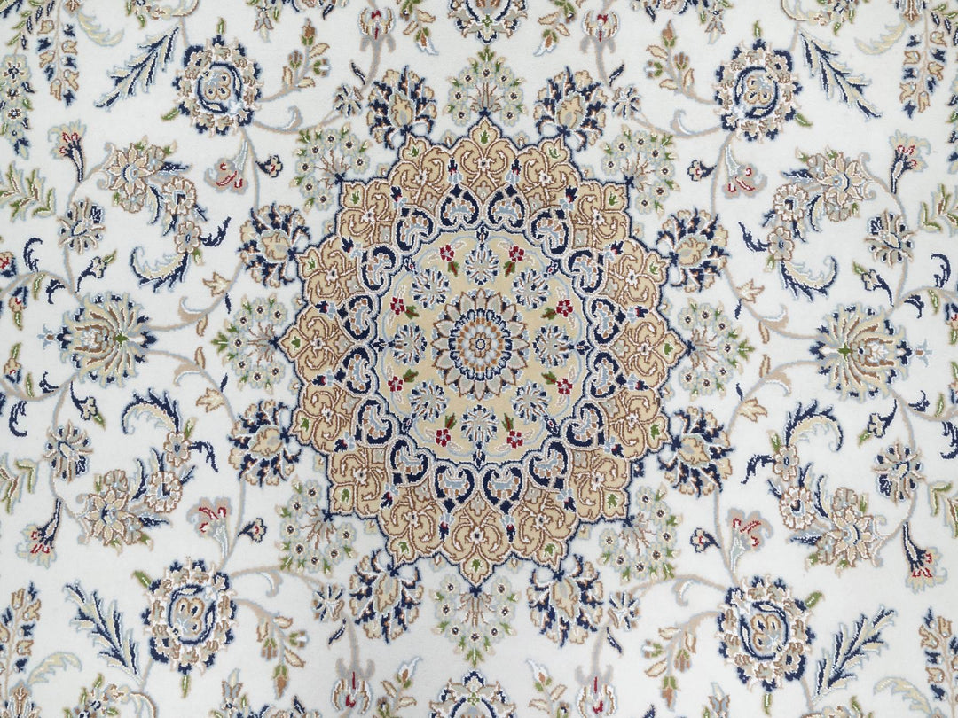 7'10" x 10'1" New Hand Knotted Ivory Wool & Silk Rectangle Oriental Rug - MOA10290868