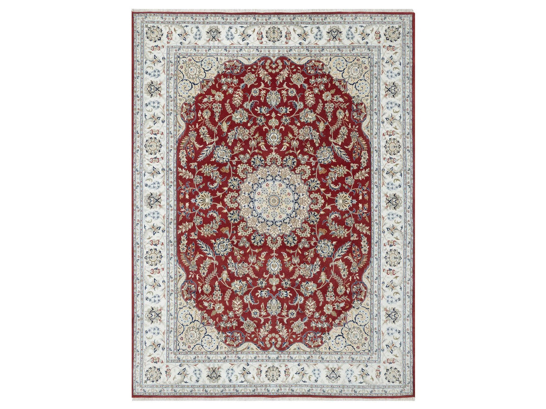 8'9" x 12'0" New Hand Knotted Red Wool & Silk Rectangle Oriental Rug - MOA10290869