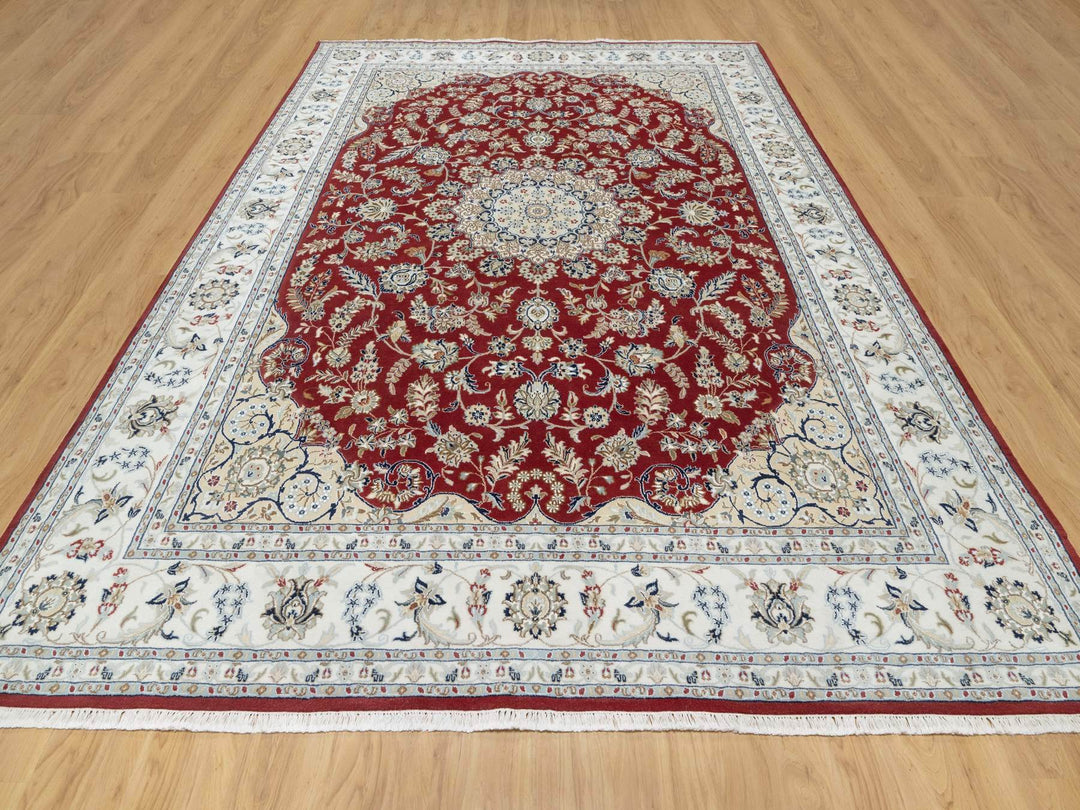 8'9" x 12'0" New Hand Knotted Red Wool & Silk Rectangle Oriental Rug - MOA10290869