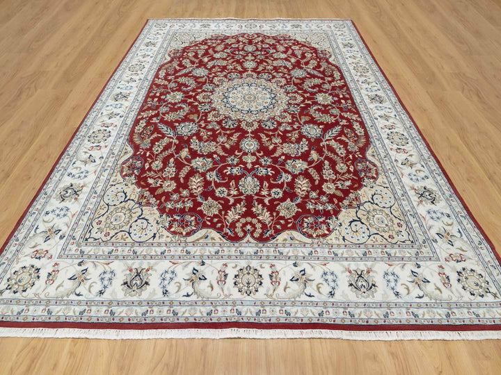 8'9" x 12'0" New Hand Knotted Red Wool & Silk Rectangle Oriental Rug - MOA10290869