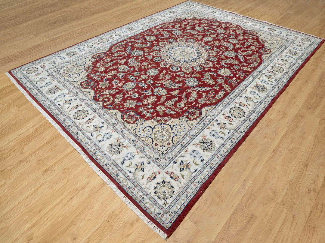 8'9" x 12'0" New Hand Knotted Red Wool & Silk Rectangle Oriental Rug - MOA10290869