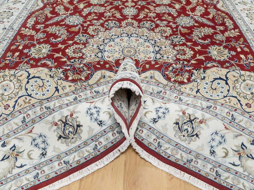 8'9" x 12'0" New Hand Knotted Red Wool & Silk Rectangle Oriental Rug - MOA10290869
