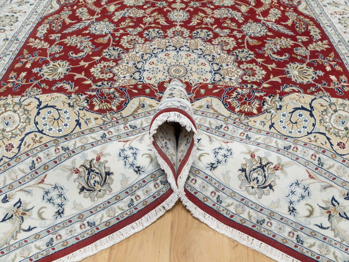 8'9" x 12'0" New Hand Knotted Red Wool & Silk Rectangle Oriental Rug - MOA10290869