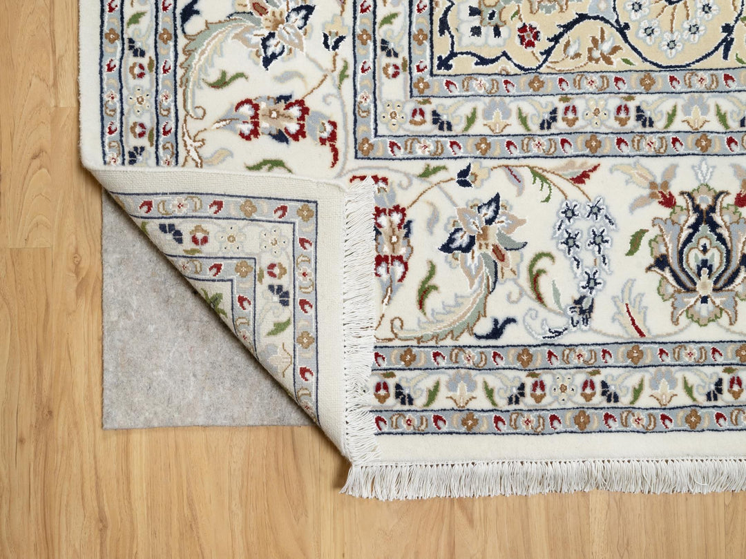 9'9" x 13'9" New Hand Knotted Ivory Wool & Silk Rectangle Oriental Rug - MOA10290871
