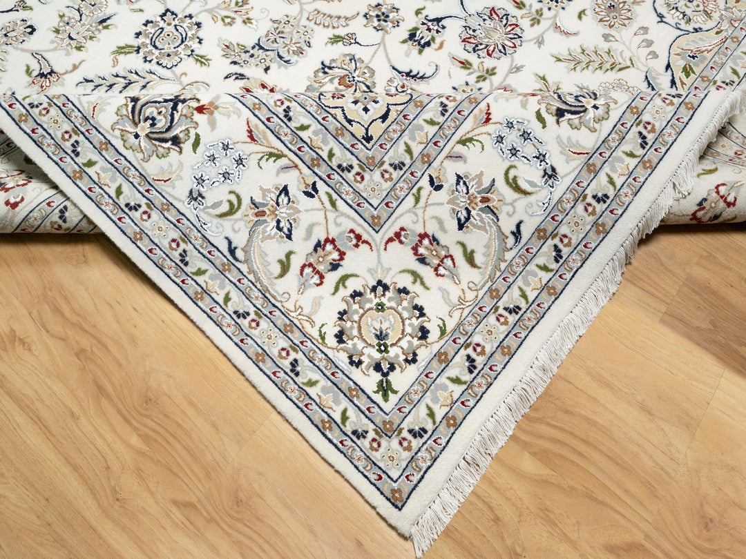 9'9" x 13'9" New Hand Knotted Ivory Wool & Silk Rectangle Oriental Rug - MOA10290871