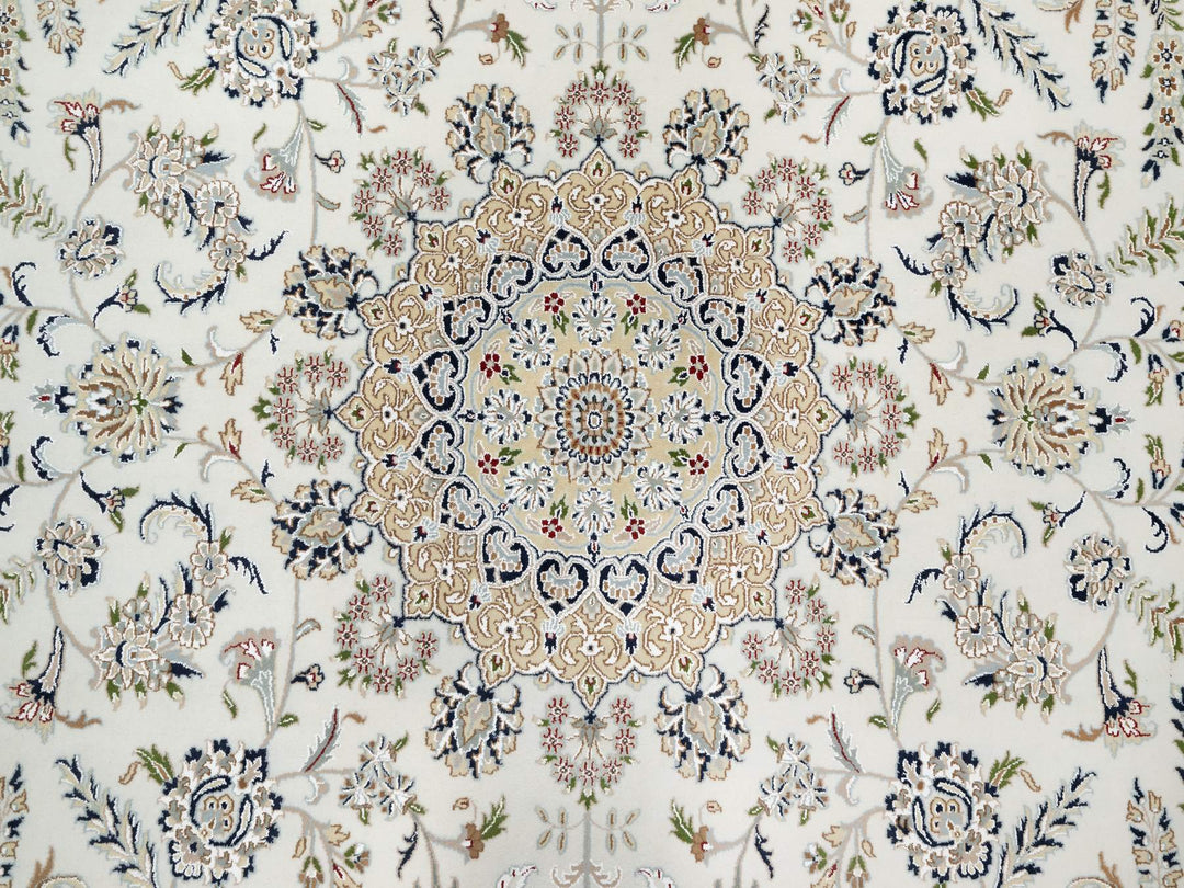 9'9" x 13'9" New Hand Knotted Ivory Wool & Silk Rectangle Oriental Rug - MOA10290871