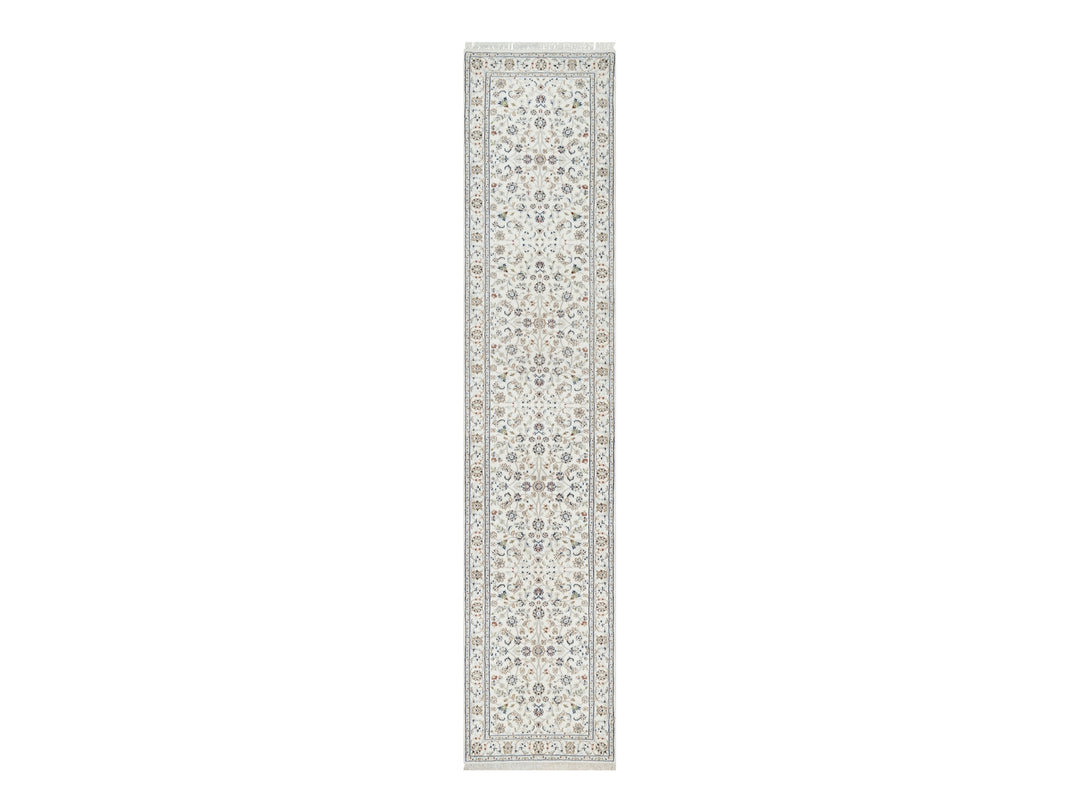 2'7" x 12'2" New Hand Knotted Ivory Wool & Silk Runner Oriental Rug - MOA10290873