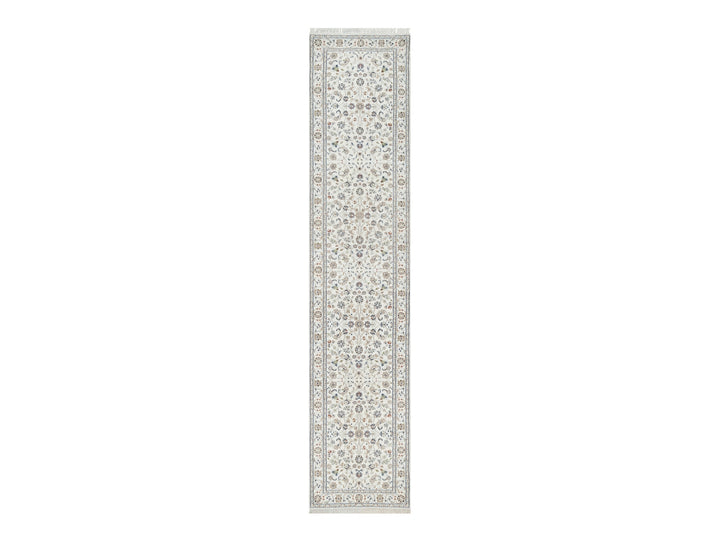 2'7" x 12'2" New Hand Knotted Ivory Wool & Silk Runner Oriental Rug - MOA10290873
