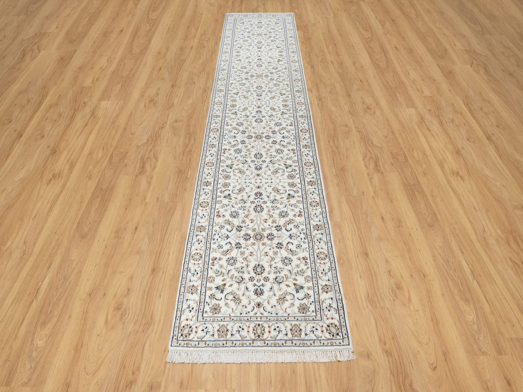 2'7" x 12'2" New Hand Knotted Ivory Wool & Silk Runner Oriental Rug - MOA10290873